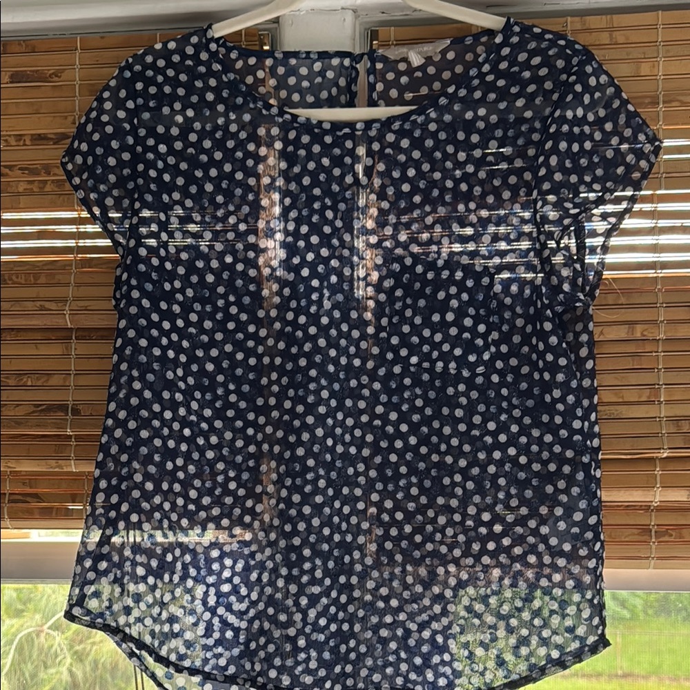 Navy Polka Dot Sheer Top